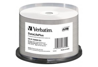 Verbatim CD-R 700MB 52X Speed 50 Pack Wide White Printable
